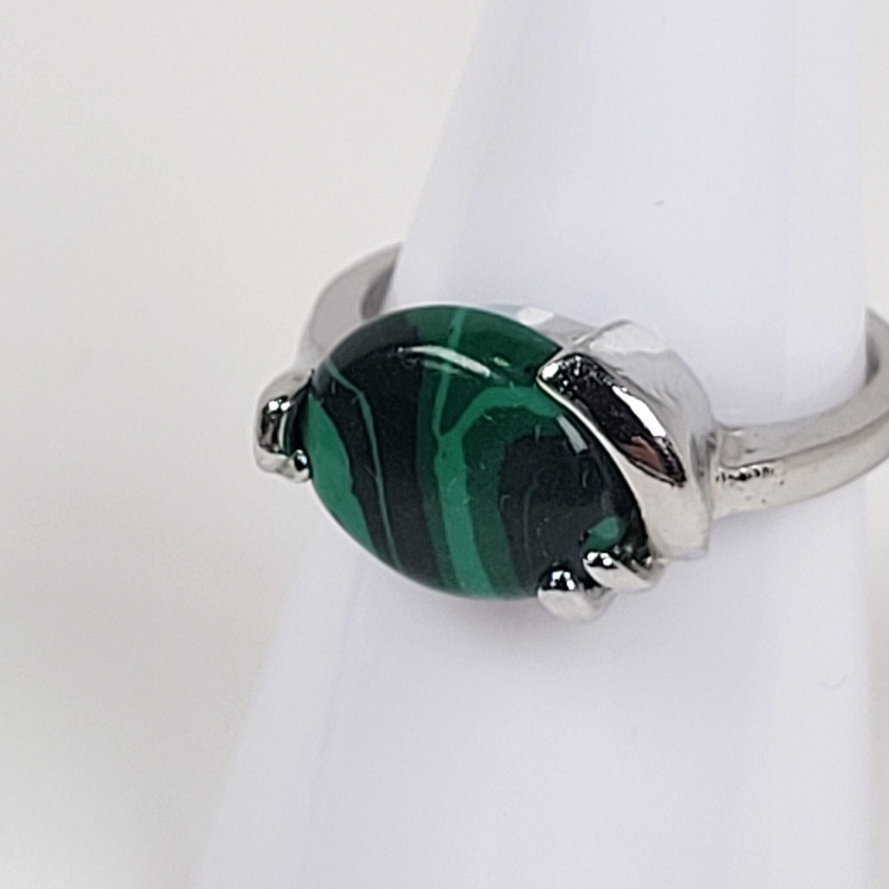 Silver Tone Malachite Gemstone Ring Hand‎ Claw Design Cocktail Sz 7.75 Statement